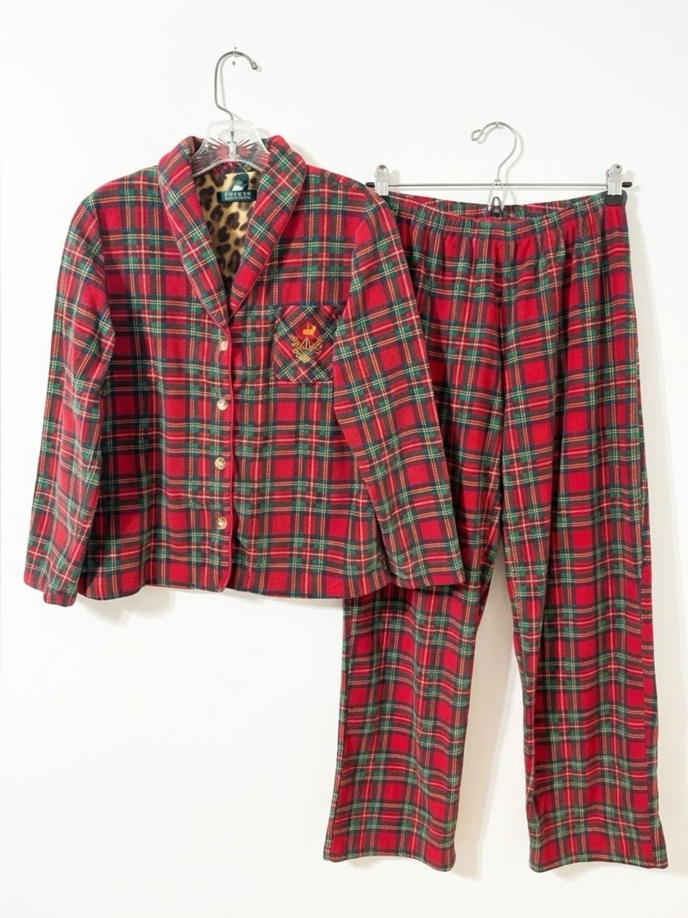 Vintage Lauren Ralph Lauren Red Plaid Fleece Pajama Set Women’s Size S